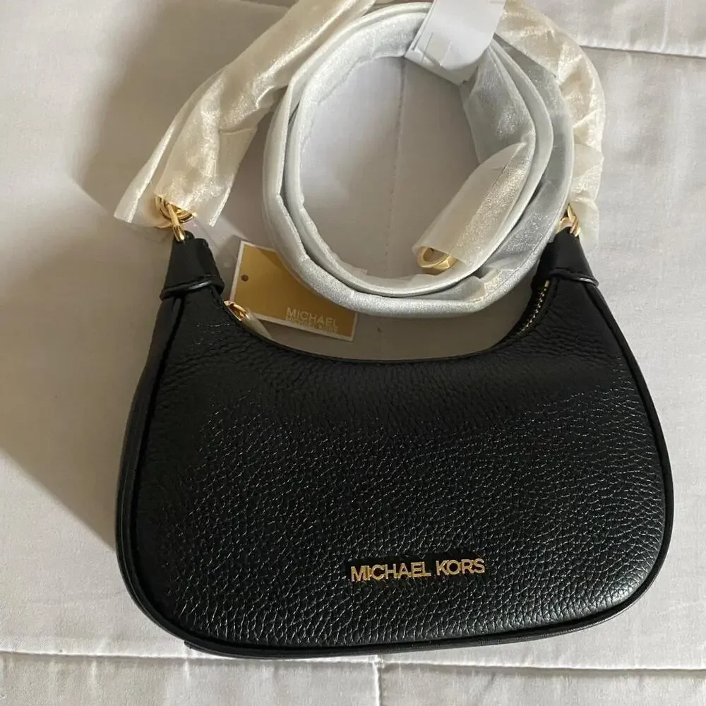 Michael Kors cora black mini zip pouchette leather bag